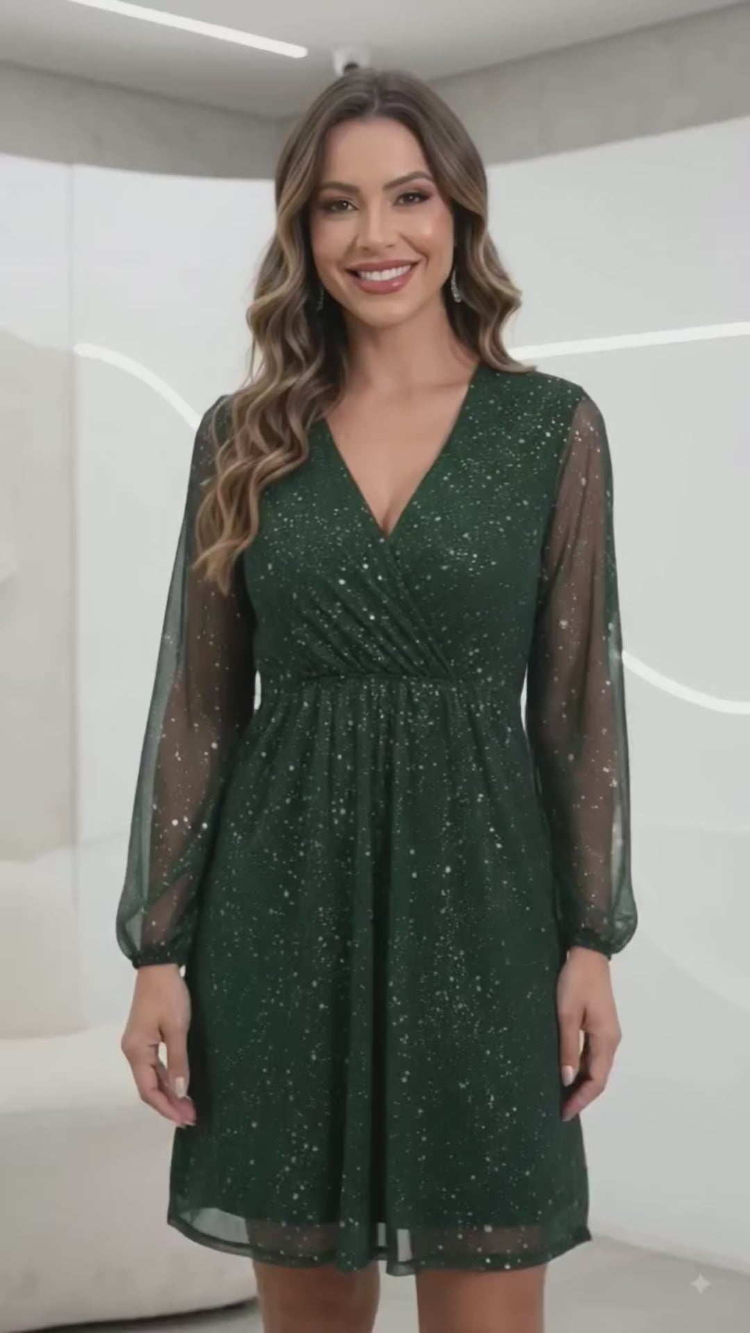 Vestido 👗 Saia Midi Feminina com Decote em V e Recortes. (China)🇨🇳